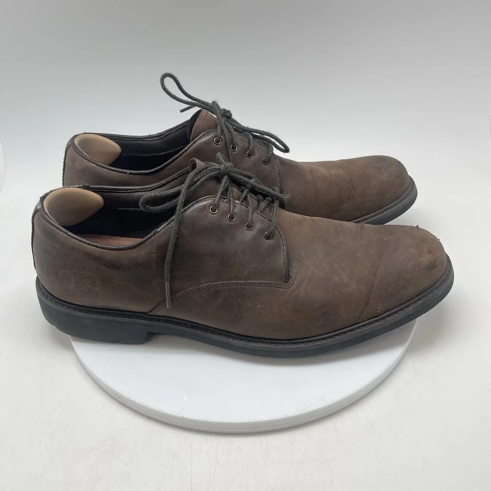 Timberland Shoes Mens 10.5 Leather Oxford Stormbucks‎ Brown Workwear Lace 5550R